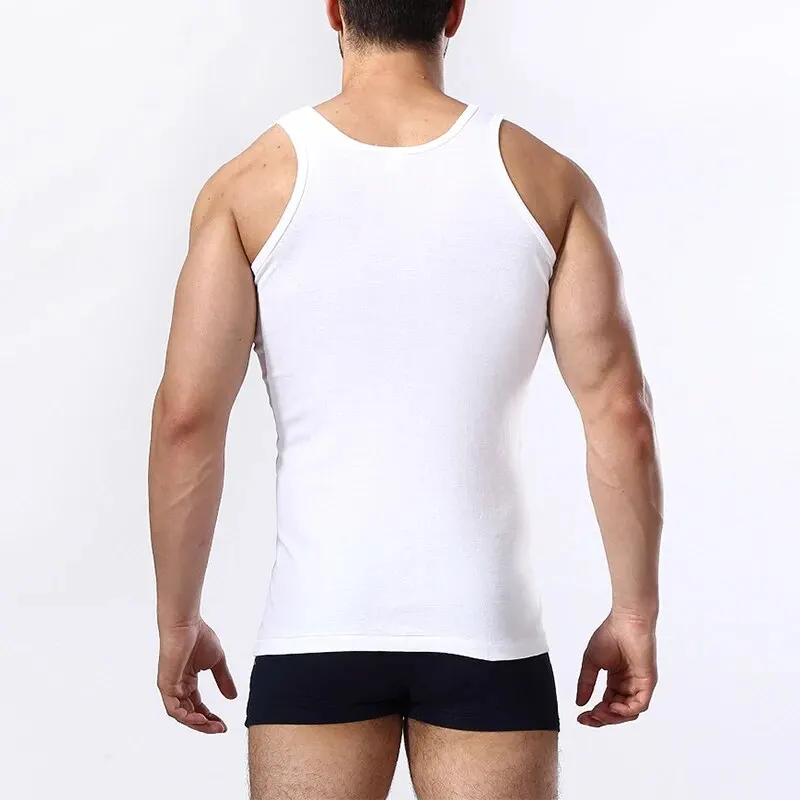 1/3 Pieces Men's Solid Color Basic Cotton Vest Youth Slim Exercise Sweat-absorbent T-shirt Middle-aged Comfortable Bottoming - Image 2