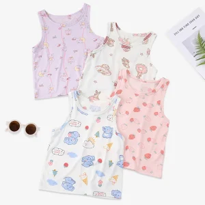 1/3/4 Pieces Girl Four Seasons Thin Simple Joker Solid Color Vest Sweet and Lovely Strawberry Pink Strap Top Comfortable Base