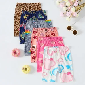 1/4/6 Pieces Girls' Seasonal Thin Sweet Cute Fashionable Printed Bottom Shorts Anti Gare Safety Pants Soft Leggings Home Pants