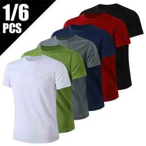 1/4/6-Pieces Teenage Men's Summer Solid Color Quick drying Round Neck Short sleeved T-shirt Loose Casual Sportswear Size 160-175