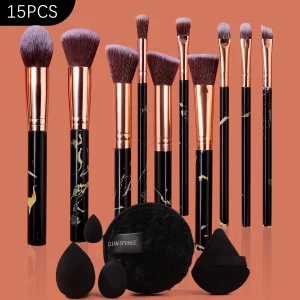 15-Piece Professional Makeup Brush Set, Eyeshadow Brush, Blush Brush, Makeup Sponge, Powder Puff, Complete Travel Makeup Tools