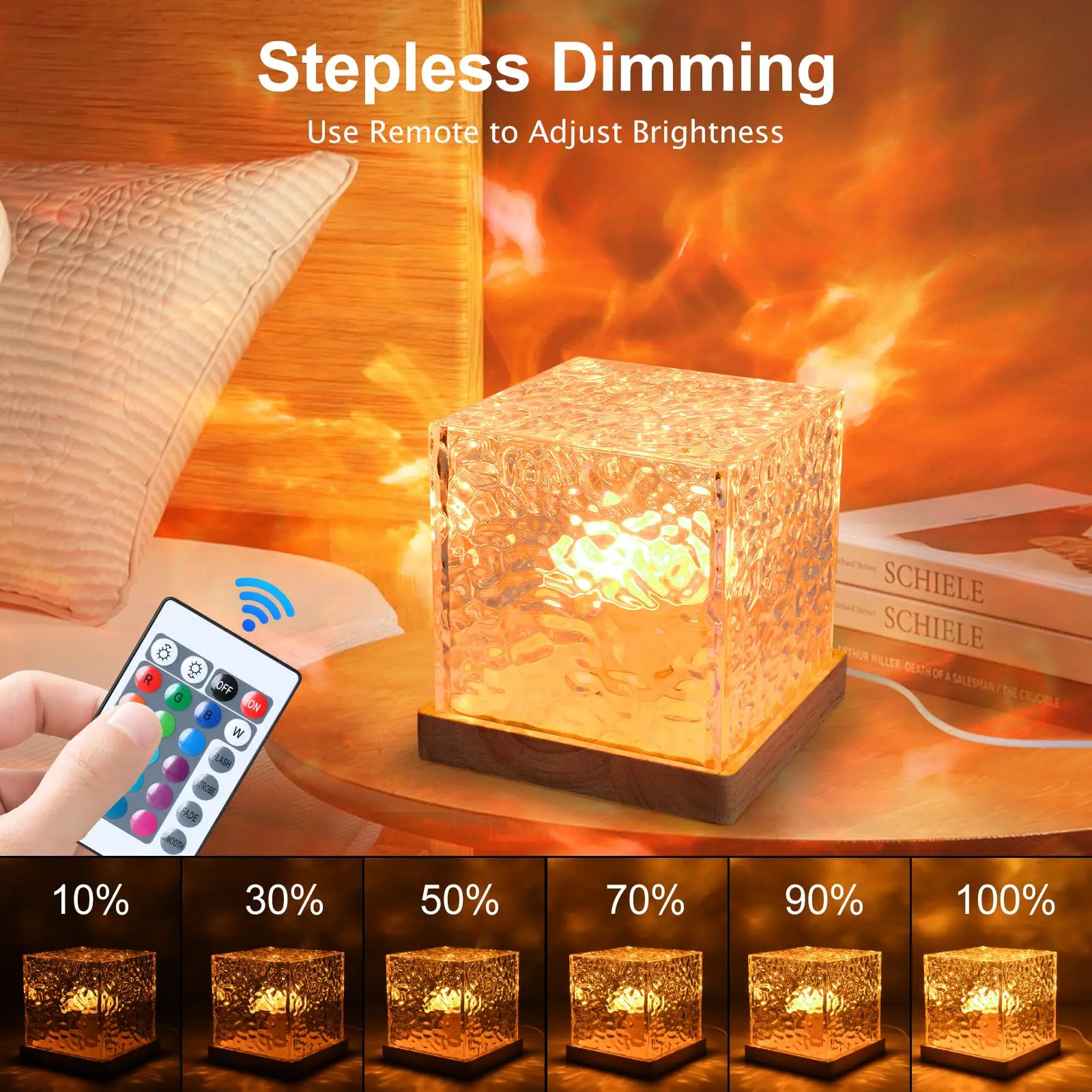 16 Colors Water Ripple Projector Dynamic Rotating LED Night Light with Remote Dimming Family Bedroom Romantic Ocean Decor Lamp - Image 5