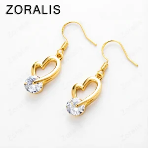 18K Gold AAA Zircon Heart Drop Earrings For Women Party Engagement Wedding Birthday Gift Fashion Fine Jewelry