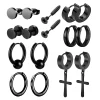 1/9Pairs Black Stainless Steel Earrings Punk Unisex Geometry Simple Trend Fashion Drop Earrings Women Men Gothic Stud Earrings