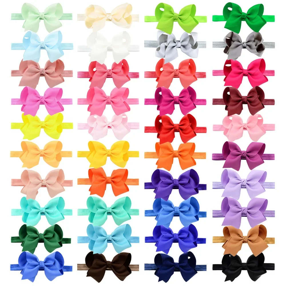 1PC 4inches Solid Color Grosgrain Ribbon Bows Headband For Kids Girls Cute Bowknot With Elastic Band Headwear Hair Accessories - Image 2