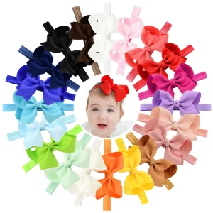 1PC 4inches Solid Color Grosgrain Ribbon Bows Headband For Kids Girls Cute Bowknot With Elastic Band Headwear Hair Accessories
