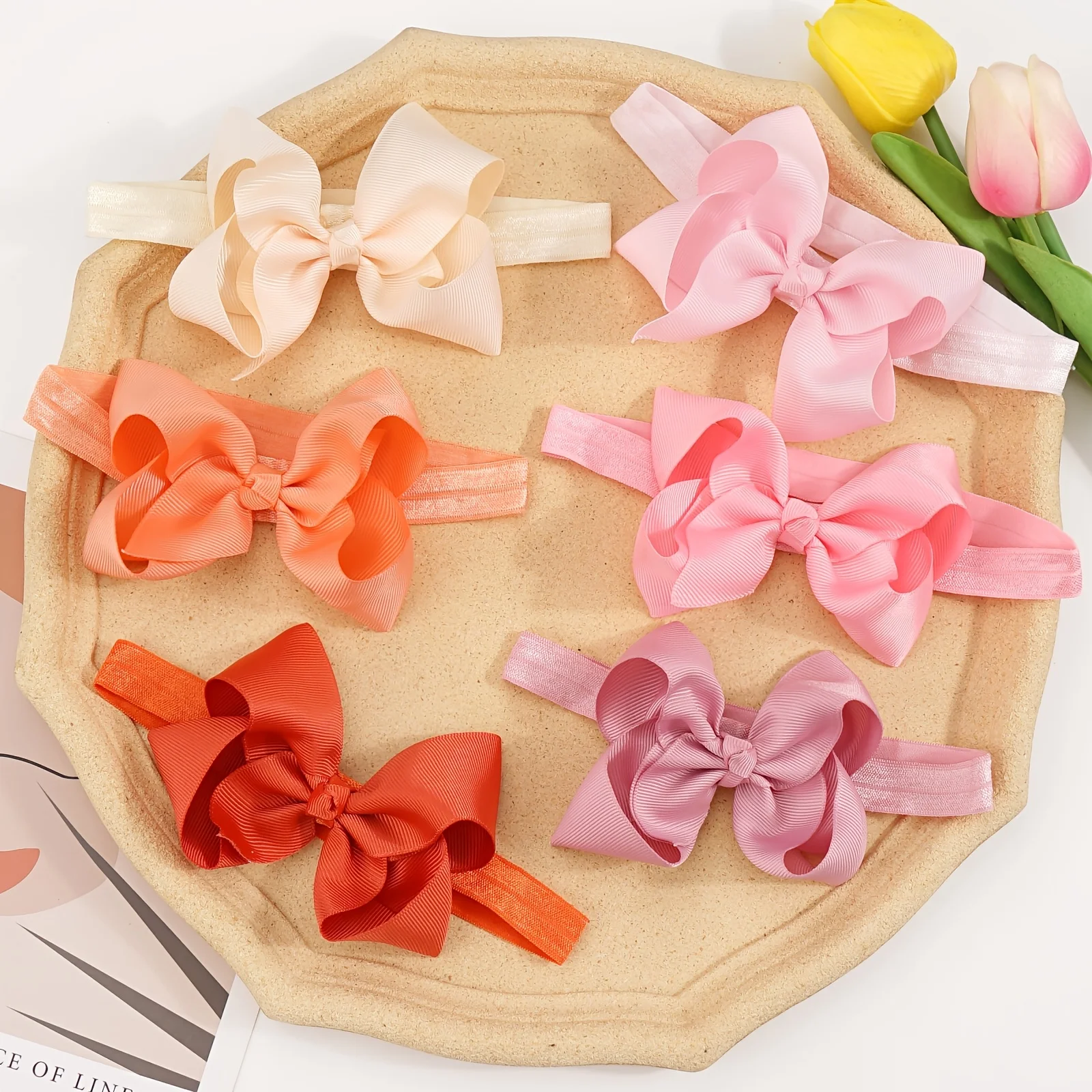 1PC 4inches Solid Color Grosgrain Ribbon Bows Headband For Kids Girls Cute Bowknot With Elastic Band Headwear Hair Accessories - Image 6