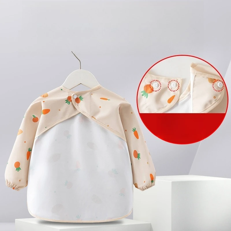 1PC Child Feeding Bib Waterproof Long Sleeve Apron Rice Pocket Feeding Blouse Toddler Bibs Children's Summer Thin Feeding Smock - Image 4