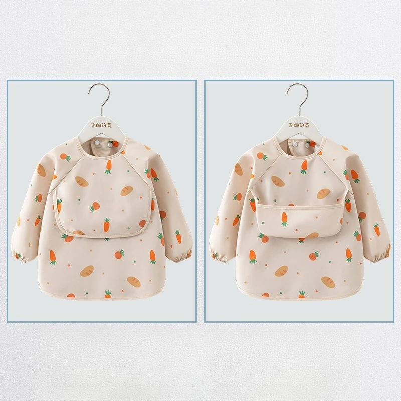 1PC Child Feeding Bib Waterproof Long Sleeve Apron Rice Pocket Feeding Blouse Toddler Bibs Children's Summer Thin Feeding Smock - Image 3