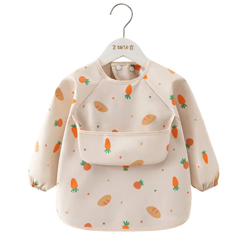 1PC Child Feeding Bib Waterproof Long Sleeve Apron Rice Pocket Feeding Blouse Toddler Bibs Children's Summer Thin Feeding Smock - Image 6