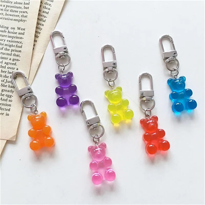 1PC Cute Girls Resin Gummy Bear Keychain For Woman Candy Color Animal Bear Key Chain Earphone Cover Jewelry Party Friends Gifts - Image 2