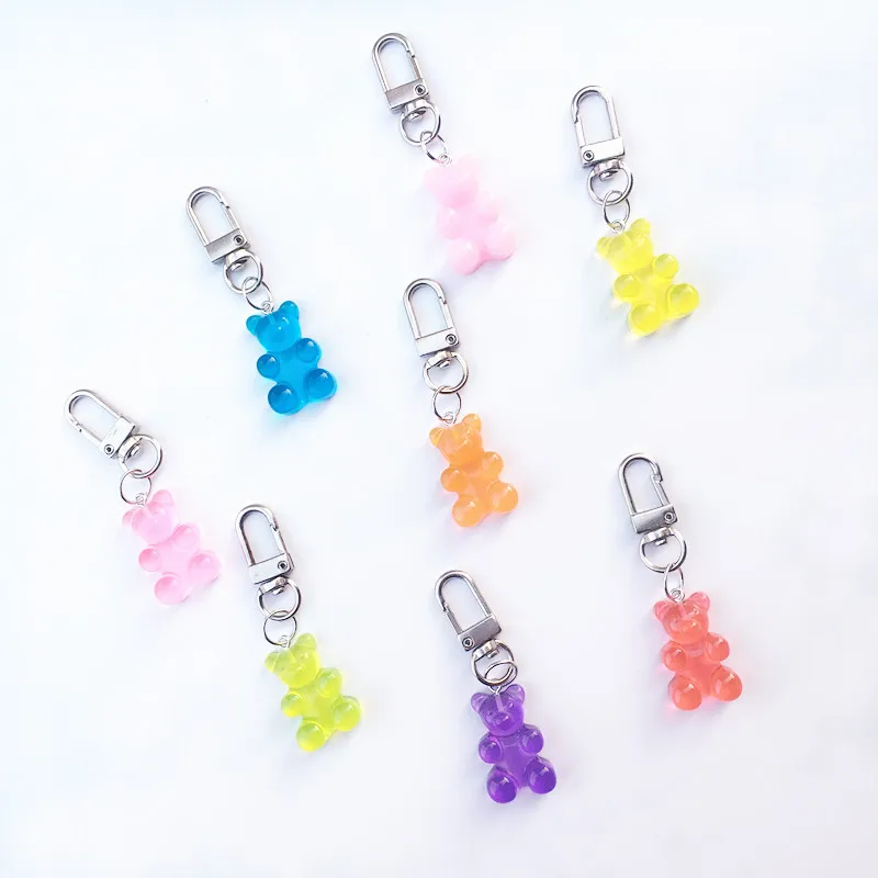 1PC Cute Girls Resin Gummy Bear Keychain For Woman Candy Color Animal Bear Key Chain Earphone Cover Jewelry Party Friends Gifts - Image 6