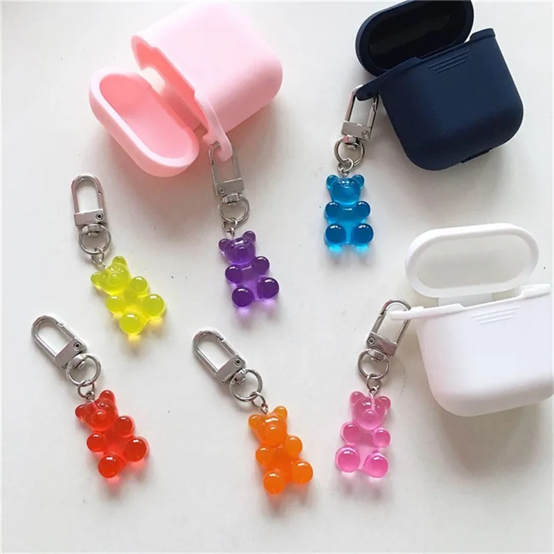 1PC Cute Girls Resin Gummy Bear Keychain For Woman Candy Color Animal Bear Key Chain Earphone Cover Jewelry Party Friends Gifts - Image 3