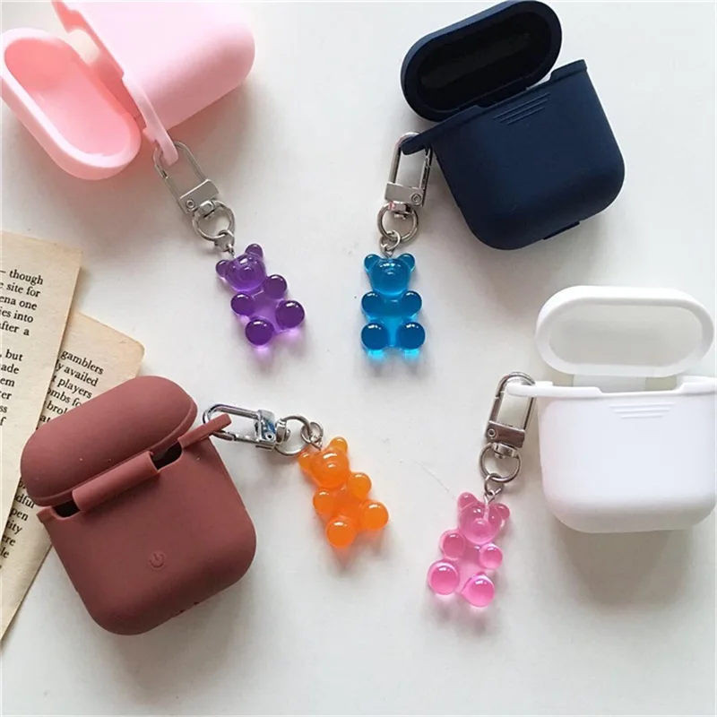 1PC Cute Girls Resin Gummy Bear Keychain For Woman Candy Color Animal Bear Key Chain Earphone Cover Jewelry Party Friends Gifts - Image 4