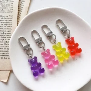 1PC Cute Girls Resin Gummy Bear Keychain For Woman Candy Color Animal Bear Key Chain Earphone Cover Jewelry Party Friends Gifts