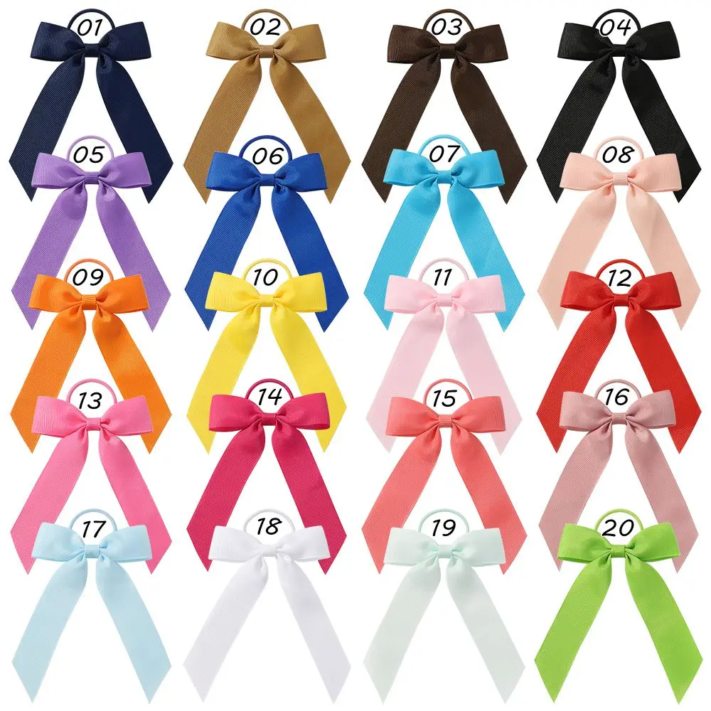 1PC Solid Color Ribbon Pigtail Hair Bows Elastic Hair Bands Holders Ties Hair Accessories for Baby Girls Infants Toddler - Image 2