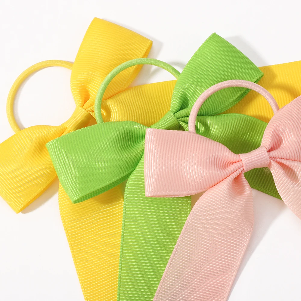 1PC Solid Color Ribbon Pigtail Hair Bows Elastic Hair Bands Holders Ties Hair Accessories for Baby Girls Infants Toddler - Image 5