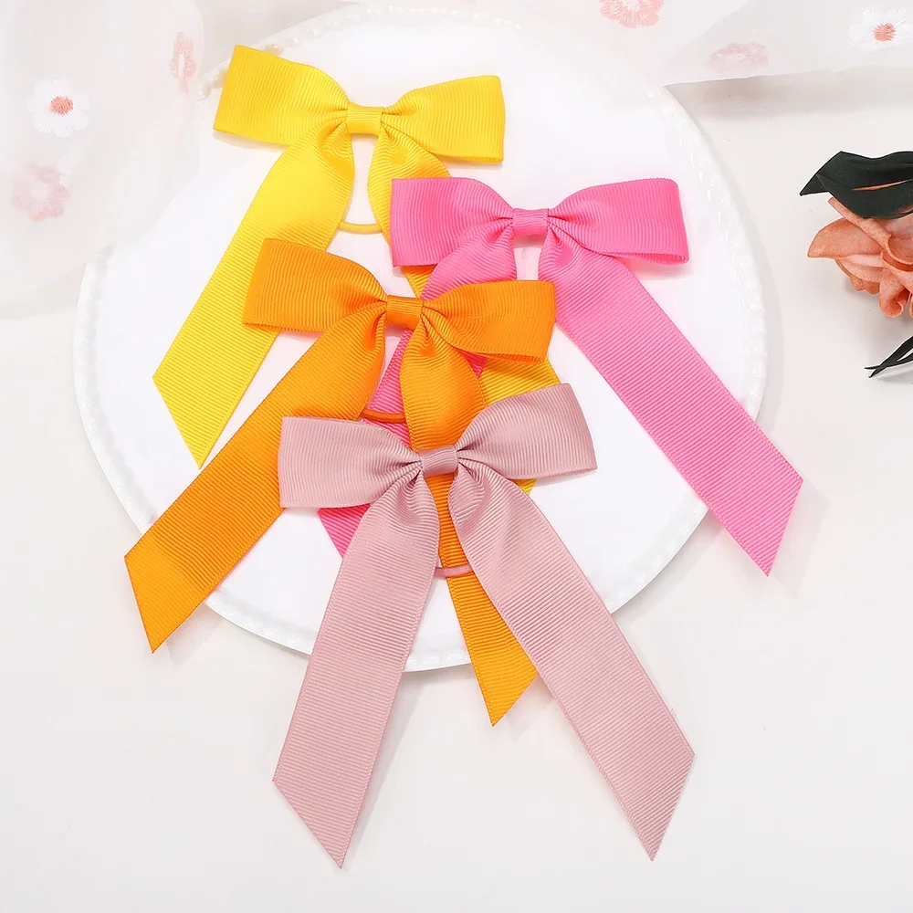 1PC Solid Color Ribbon Pigtail Hair Bows Elastic Hair Bands Holders Ties Hair Accessories for Baby Girls Infants Toddler - Image 6