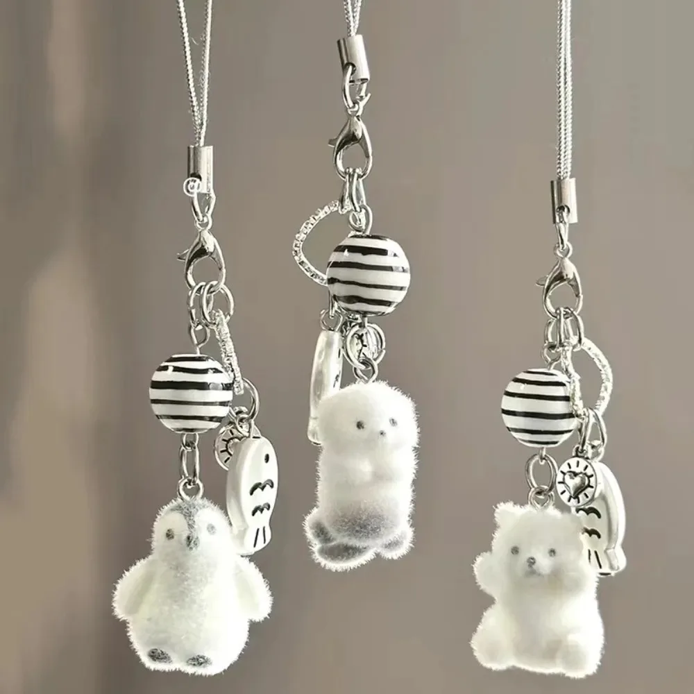 1PCS Flocking Animal Dog Cat Pendant Cute Keychain Keyring Bag Car Keychain Decor Keychains Accessories Phone Chain Lanyard - Image 4