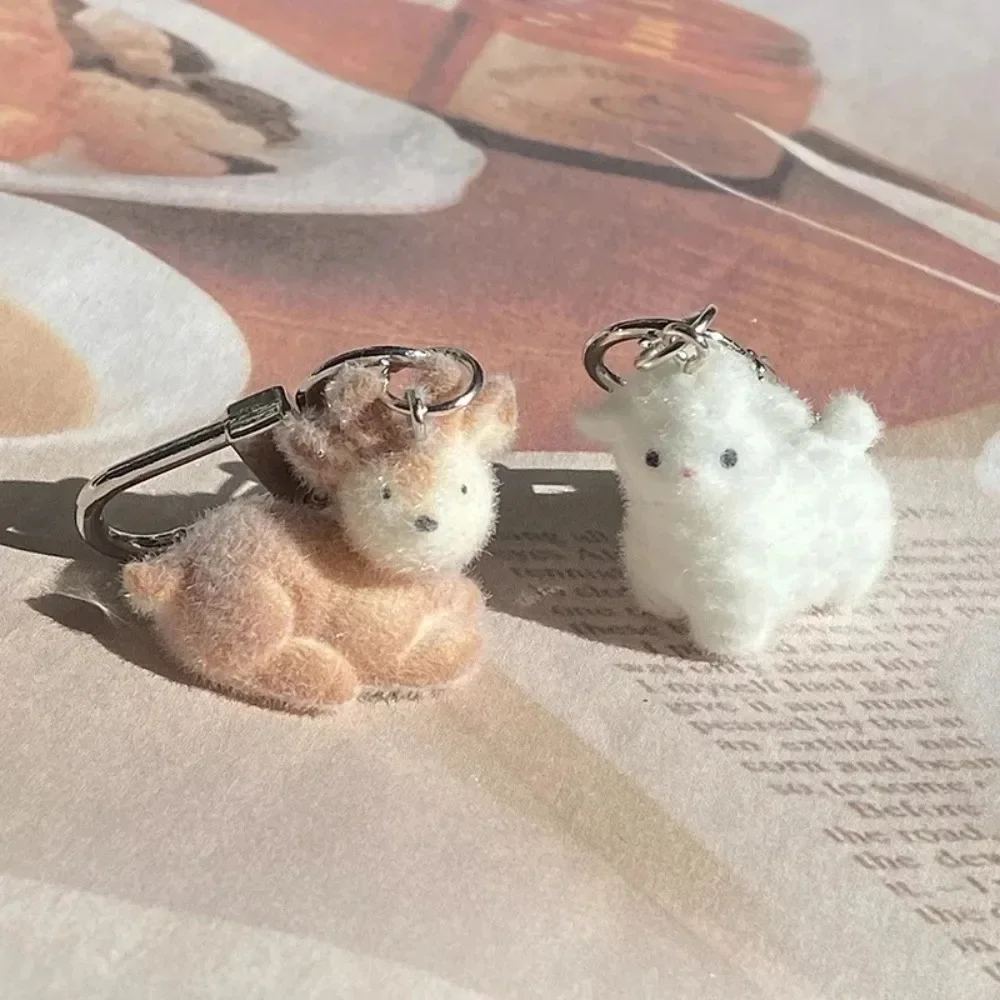 1PCS Flocking Animal Dog Cat Pendant Cute Keychain Keyring Bag Car Keychain Decor Keychains Accessories Phone Chain Lanyard - Image 6
