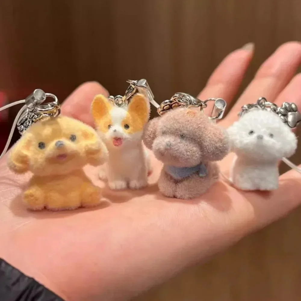 1PCS Flocking Animal Dog Cat Pendant Cute Keychain Keyring Bag Car Keychain Decor Keychains Accessories Phone Chain Lanyard - Image 3