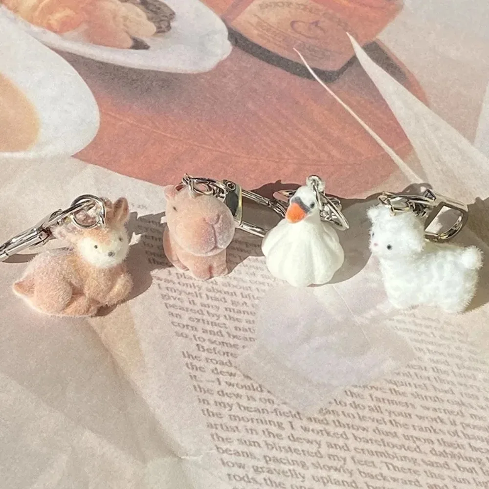 1PCS Flocking Animal Dog Cat Pendant Cute Keychain Keyring Bag Car Keychain Decor Keychains Accessories Phone Chain Lanyard - Image 5
