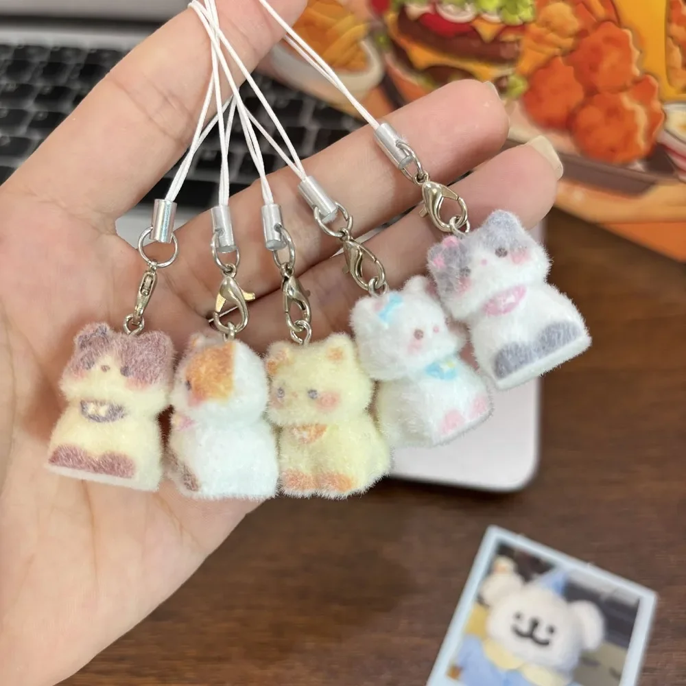 1PCS Flocking Animal Dog Cat Pendant Cute Keychain Keyring Bag Car Keychain Decor Keychains Accessories Phone Chain Lanyard