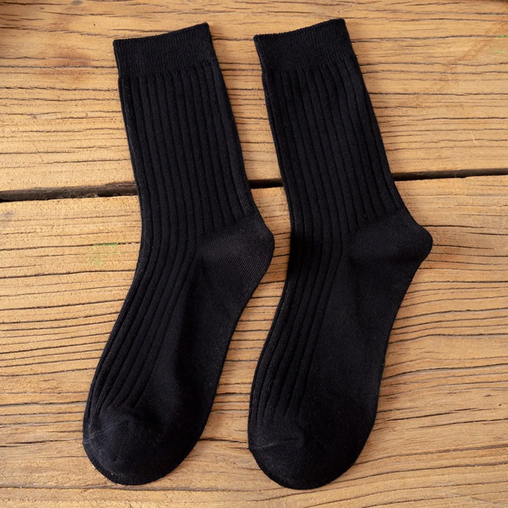 1Pairs Retro Women Cotton Loose Socks Autumn Winter Knitting Socks Solid Color Long Black Pink Sock Student Girls Sock Meias 양말 - Image 4