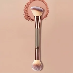 1Pc 2in1 Contour Blush Brush Soft Nylon Bristles ABS Handle for All Skin Types Face Cheek Makeup Professional Powder Tool Kit