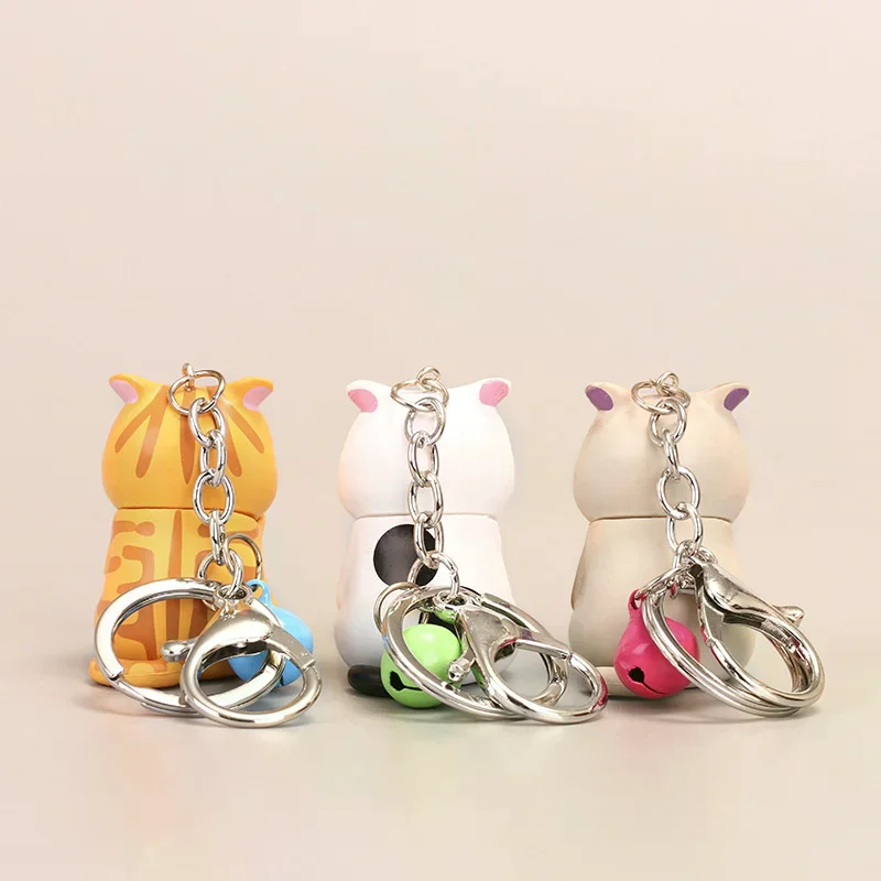1Pc Alloy+resin Cute Shy Cat Keychains Chubby Kitten Keyring Trinket Bag Ornament Keys - Image 2