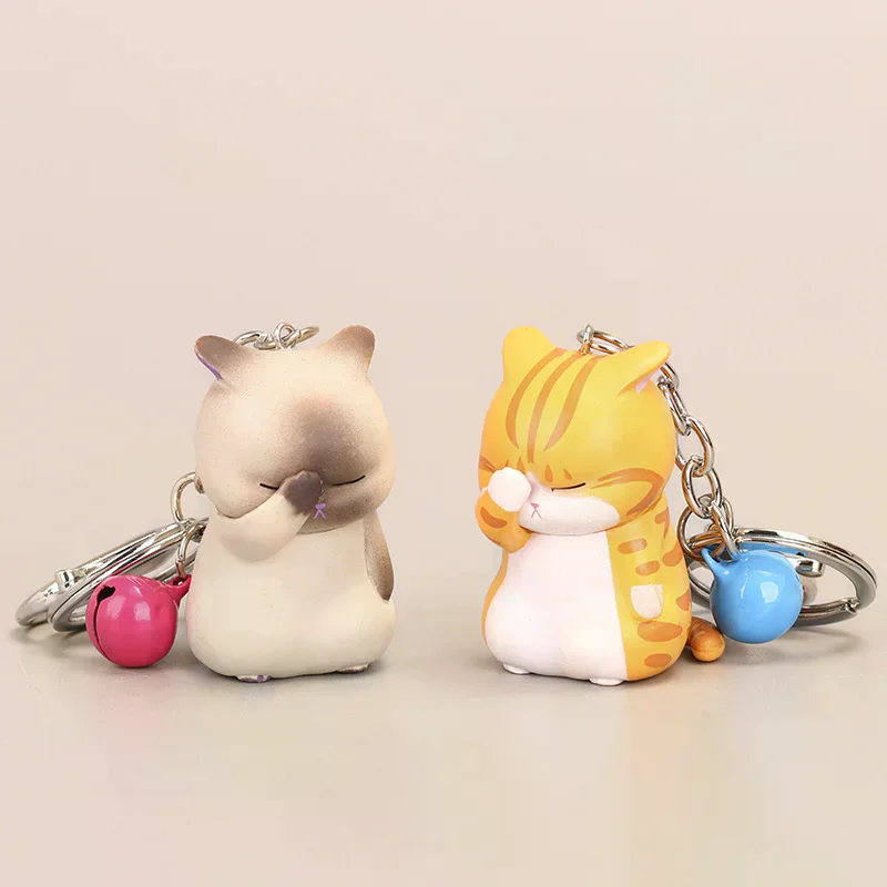 1Pc Alloy+resin Cute Shy Cat Keychains Chubby Kitten Keyring Trinket Bag Ornament Keys - Image 4