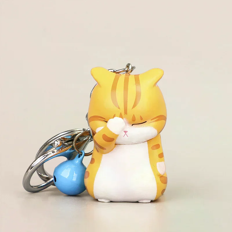 1Pc Alloy+resin Cute Shy Cat Keychains Chubby Kitten Keyring Trinket Bag Ornament Keys - Image 5