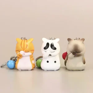 1Pc Alloy+resin Cute Shy Cat Keychains Chubby Kitten Keyring Trinket Bag Ornament Keys