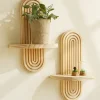 1Pc Boho Style Wooden Wall Shelves - Geometric Wall Mounted Shelves, Natural Wood Finish, Modern Home Decor, Plant Decorative