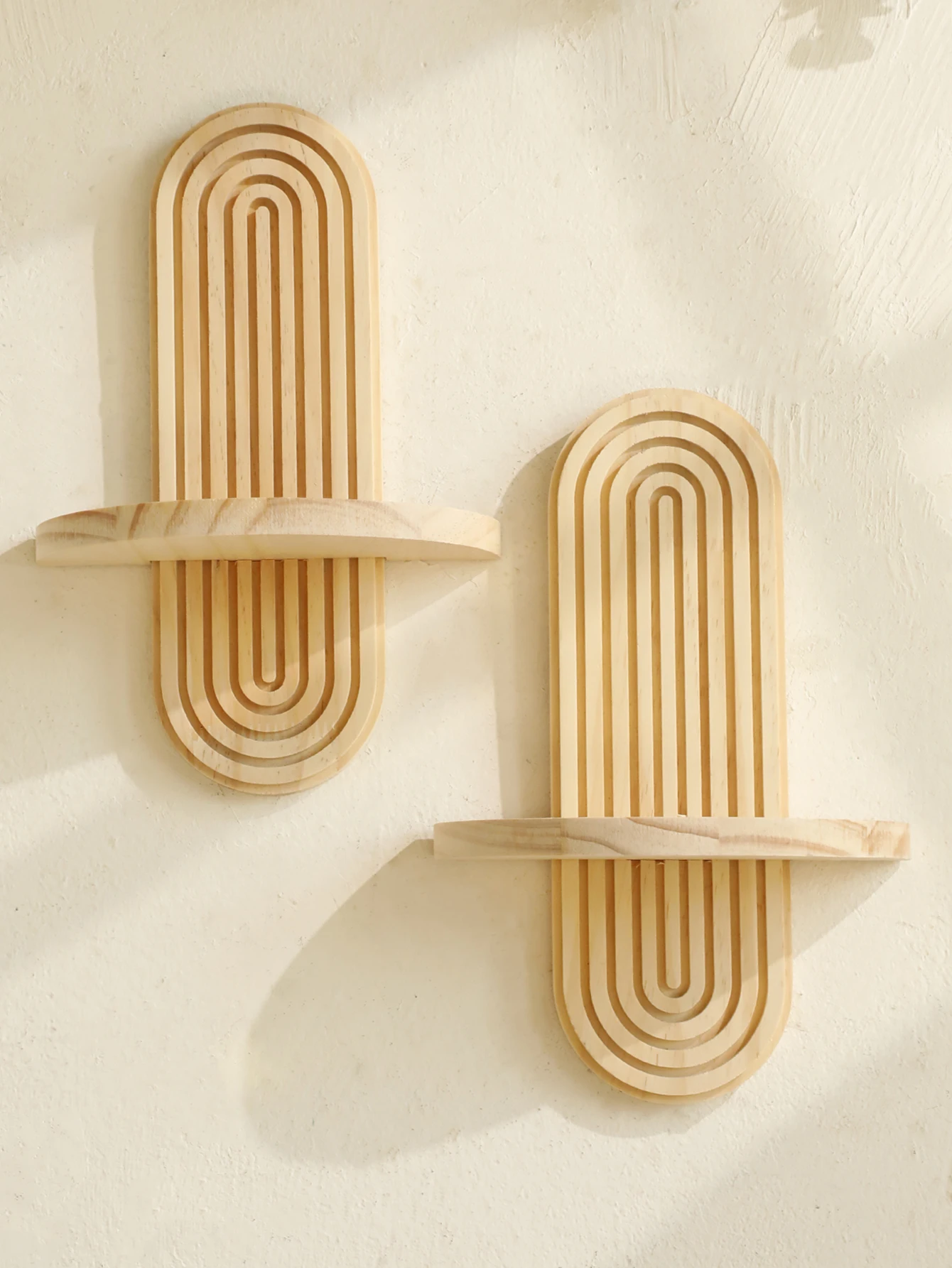 1Pc Boho Style Wooden Wall Shelves - Geometric Wall Mounted Shelves, Natural Wood Finish, Modern Home Decor, Plant Decorative - Image 3