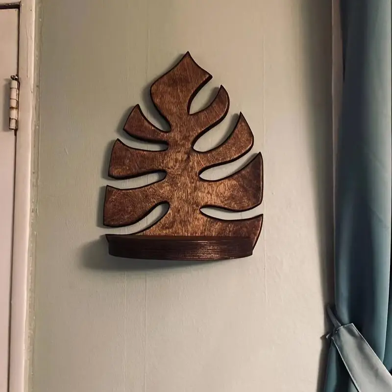 1Pc Simple Wooden Decorative Wall Shelf Natural Wood Finish Small Storage Rack for Home Decoration Small Plants - Image 5
