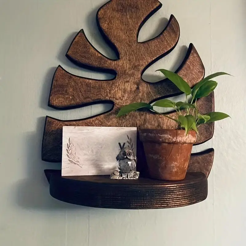 1Pc Simple Wooden Decorative Wall Shelf Natural Wood Finish Small Storage Rack for Home Decoration Small Plants