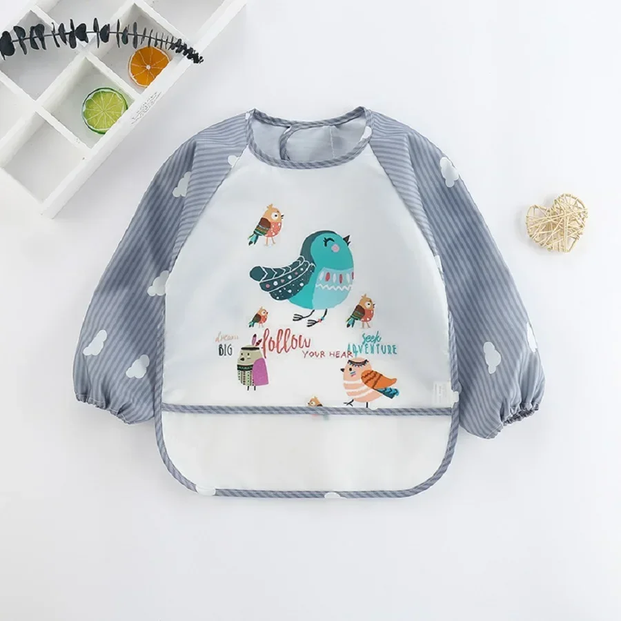 1Pcs Toddler Baby Cartoon Long Sleeve Art Apron Waterproof Eating Smock Infant Animal Smock Soft Baby Bib Burp Clothes