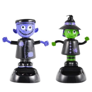 1pc Car Interior Innovative Solar Shaking Head Ghost Doll Witch Cartoon Swinging Car Decoration Solar Powered Toys