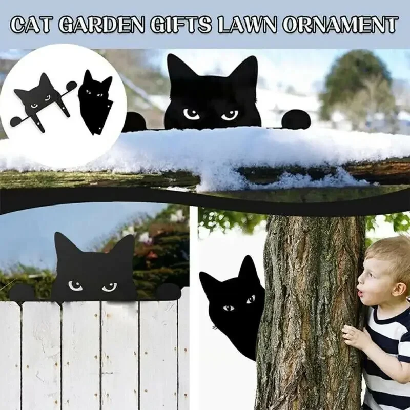 1pc Cat Sculpture Gifts Lawn Ornament Black Metal Peeping Cat Cats Yard Sculpture Iron Art Silhouette Garden Decoration - Image 6