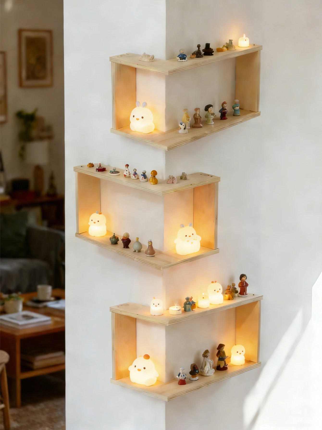 1pc Corner Floating Wooden Shelves Wall Mounted Storage Rack for Living Room Bedroom Home Organizer for Plant & Ornament Display - Image 5