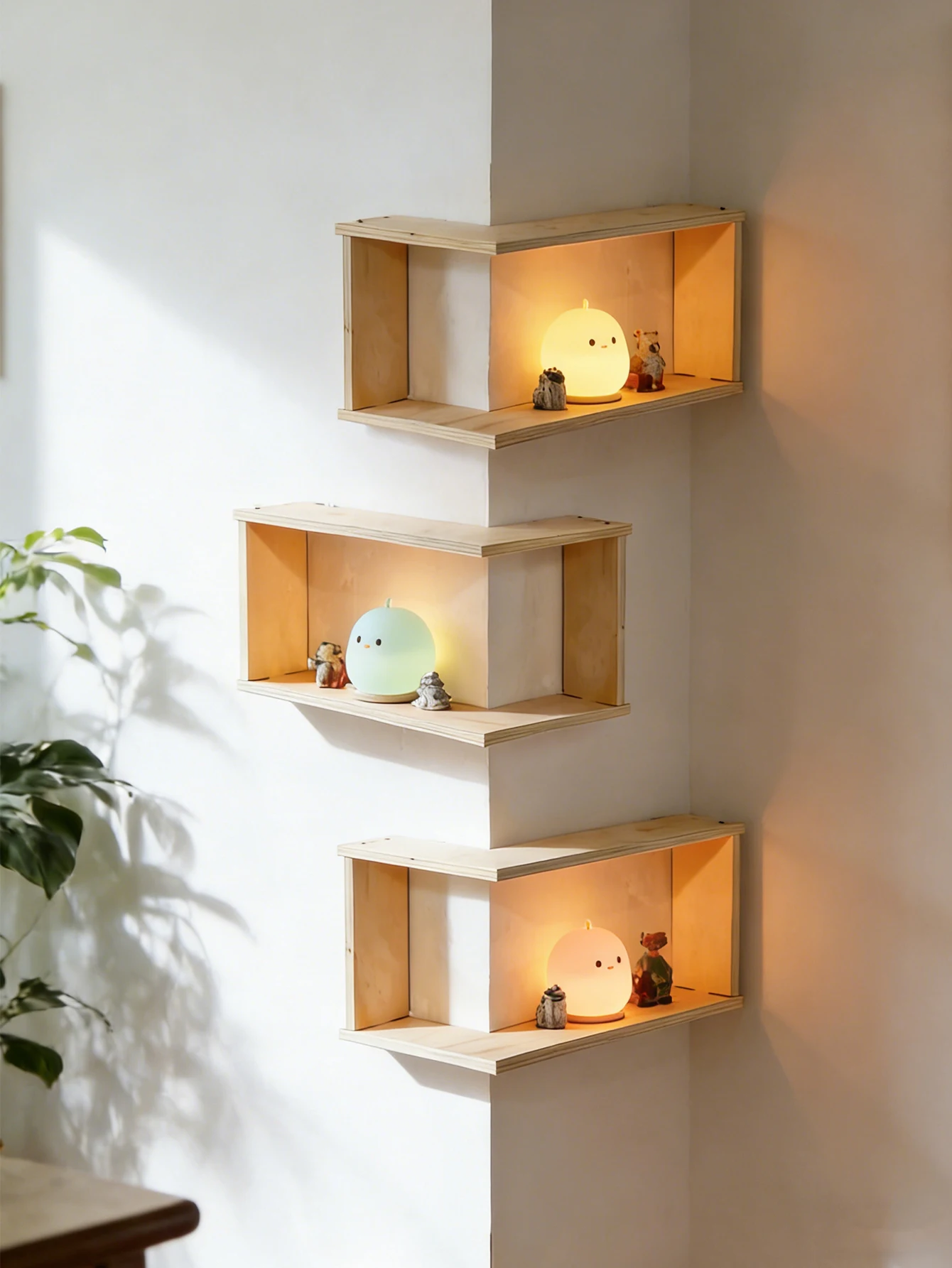 1pc Corner Floating Wooden Shelves Wall Mounted Storage Rack for Living Room Bedroom Home Organizer for Plant & Ornament Display - Image 4
