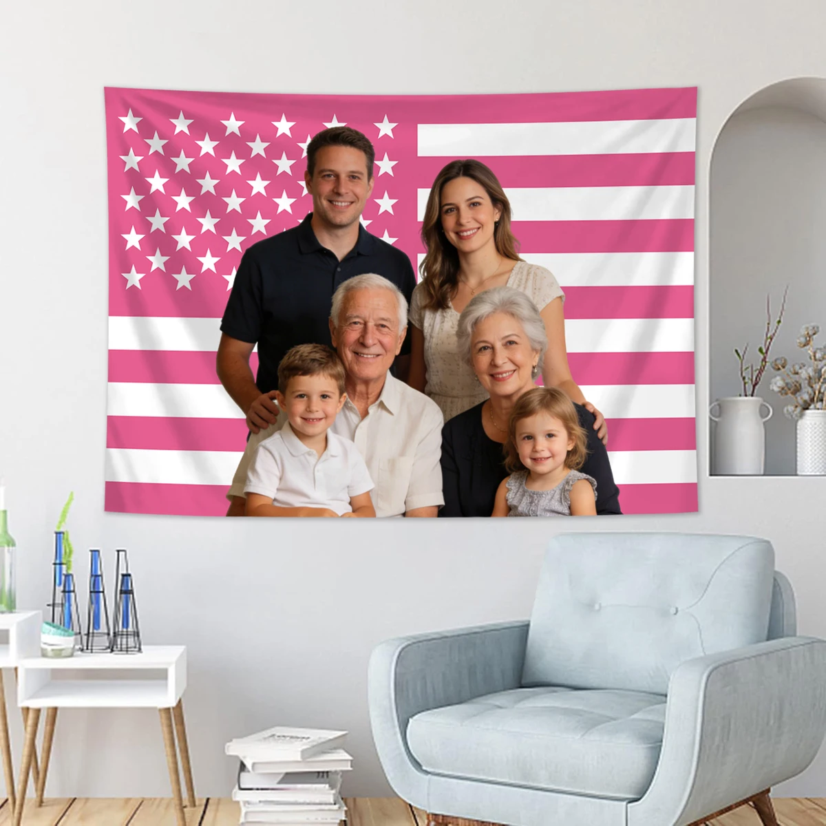 1pc Personalized photo customized American flag tapestry, room decoration banner tapestry customized for family, pets, idols - Image 4