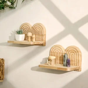 1pc Rustic Wooden Wall Mounted Shelves, Rainbow Arch Design, Decorative Display Racks for Succulents, Crystals & Home Decor Gift