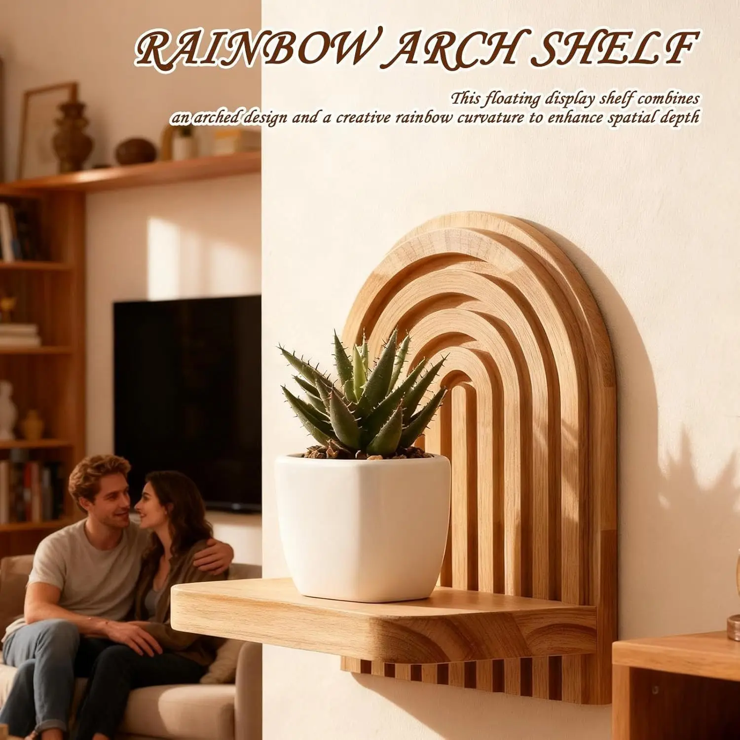 1pc Rustic Wooden Wall Mounted Shelves, Rainbow Arch Design, Decorative Display Racks for Succulents, Crystals & Home Decor Gift - Image 6