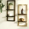 1pc Rustic Wooden Wall Shelves 2-tier Floating Shelf for Plants Decor Home Living Room Kitchen Bedroom Wall Mounted Display Rack