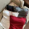 1pc Women'S Sleeveless Pleated Breathable Fit Vest Sexy Hot Girl Short Top With Bra Thin Shoulder Strap Solid Color Fashion Vest