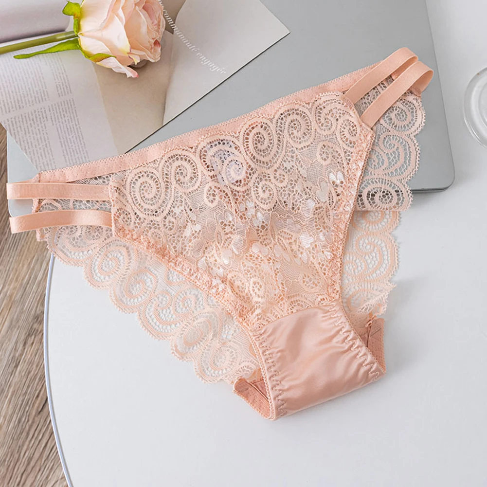 1pc Women's Lace Hollow Pantie Cotton Breathable Comfortable Triangle Pants Sheer Mesh Lace Low-Rise Briefs Underwear - Image 2