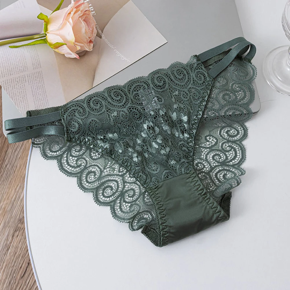 1pc Women's Lace Hollow Pantie Cotton Breathable Comfortable Triangle Pants Sheer Mesh Lace Low-Rise Briefs Underwear - Image 4