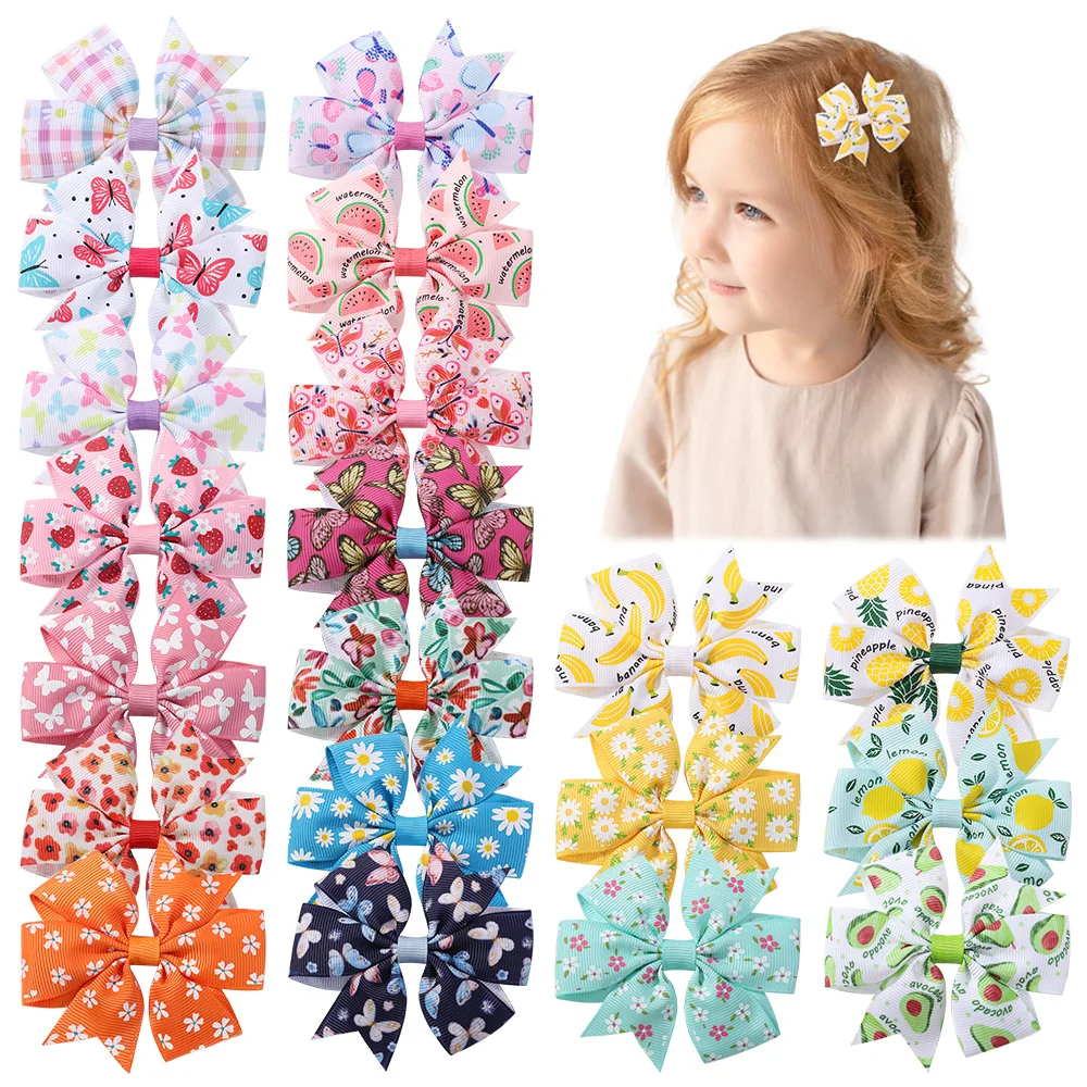 1pcs Printed Butterfly Hair Bows with Clip for Baby Girls 3.15 Ribbon Hairgrips Boutique Hairpins Headwear Kids Hair Accessories